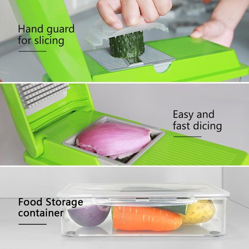 LHS Professional Vegetable Chopper - 5-in-1 Food Slicer & Dicer with Storage Containers | Green
