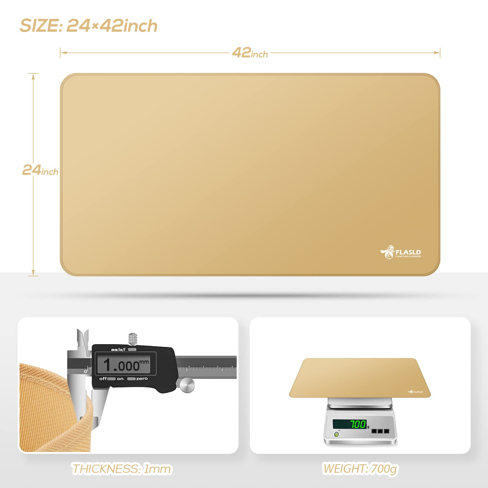 FLASLD Large Under The Grill Protective Deck and Patio Mat, 32 x 60 inches Oil-Proof, Fireproof Indoor Fireplace Mat Prevents Ember Damage Wood Floor, Khaki