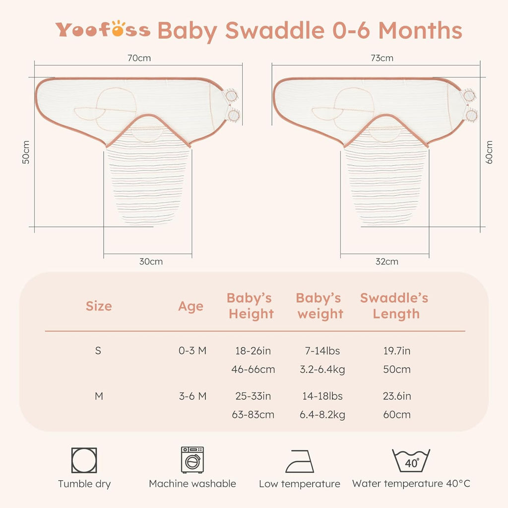 Yoofoss Baby Swaddles - 100% Cotton Adjustable Swaddle Sack | Soft & Breathable for Newborns (0-3 Months, 3 Pack)