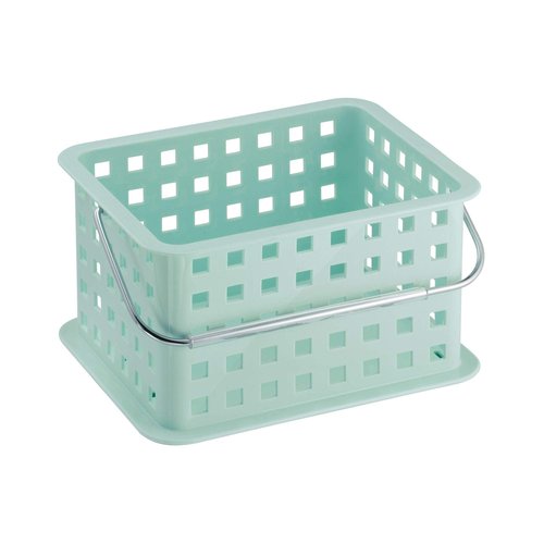 iDesign Spa BPA-Free Plastic Small Stackable Basket with Handle - 9.25" x 7" x 5", Mint