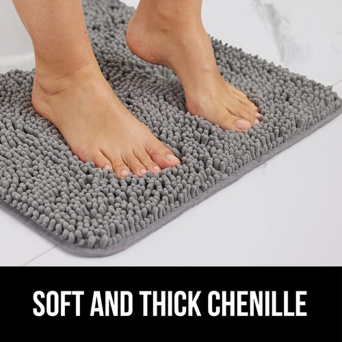 GORILLA GRIP Bath Rug Mat & Mesh Bath Pillow Bundle - Soft Absorbent Chenille, Gray 24x17 & White 16.5x16.1