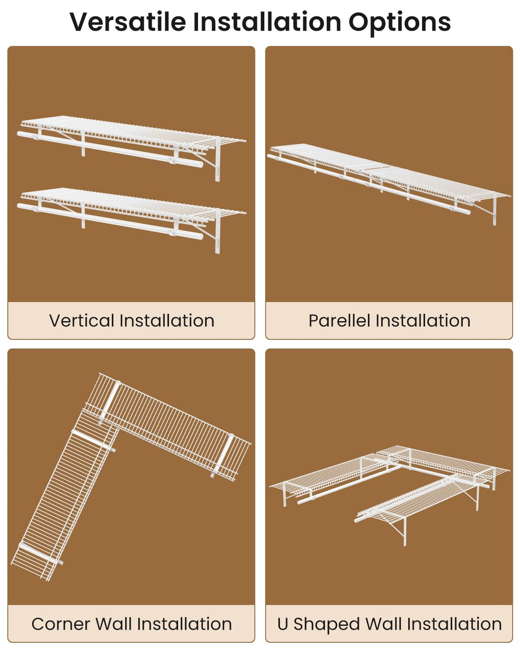 Supforce 2 Pack Closet Shelves with Triangular Brackets and Hanging Rod, 4FT X 12IN Wall Mounted Wire Shelving Orgnizer for Closet,Laundry Room,Pantry,Load Up to 150lb