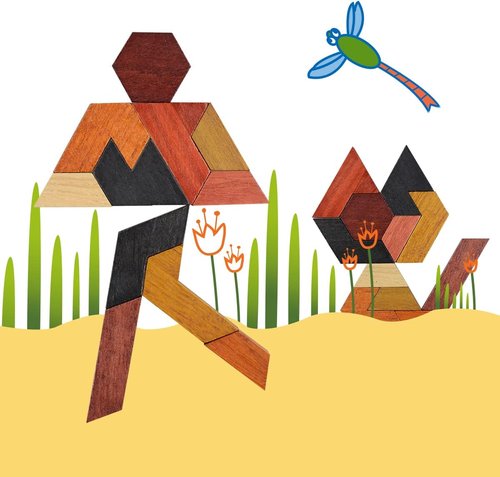 KINGOU Hexagon Tangram Puzzle | Engaging Wooden Brain Teasers for Kids & Adults - Perfect Family Game