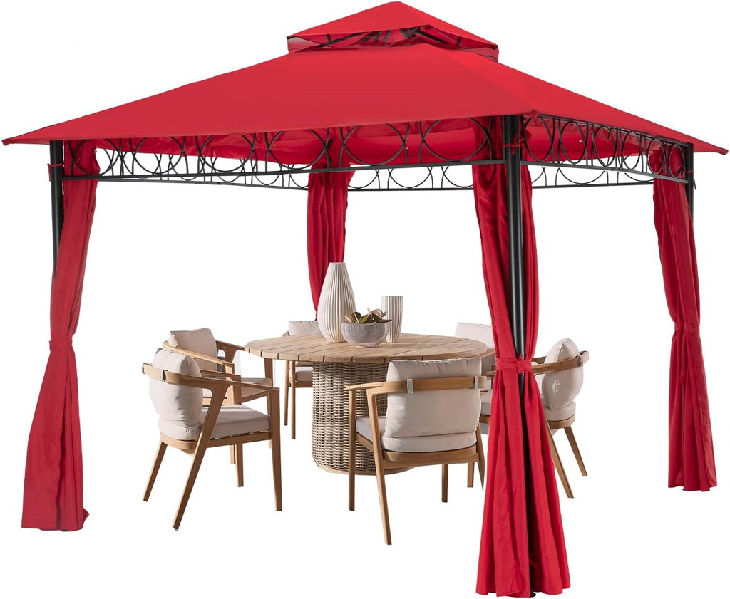 Skiennix Outdoor Canopy Tent - UV Protection Gazebo with 4 Sidewalls | 10'x10', Red