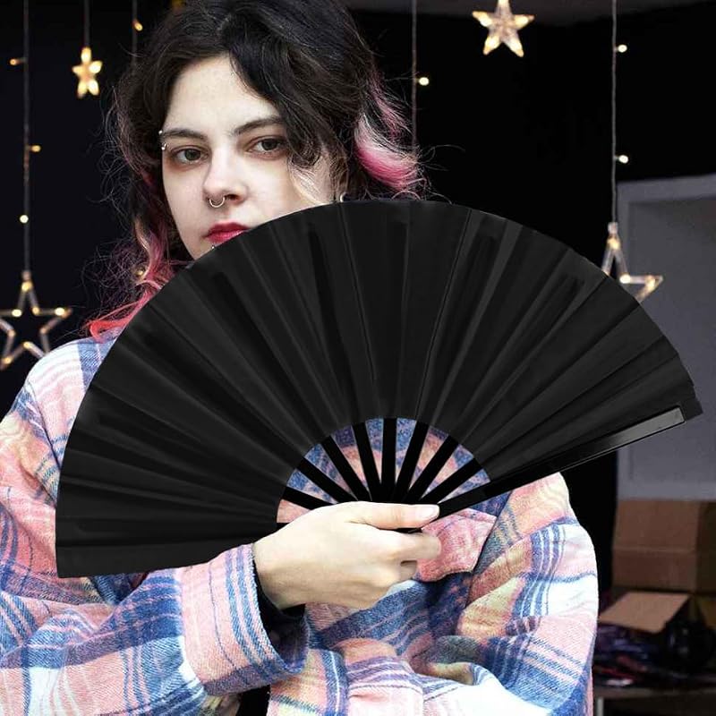 Large Black Folding Fan for Dance, Festivals & Parties