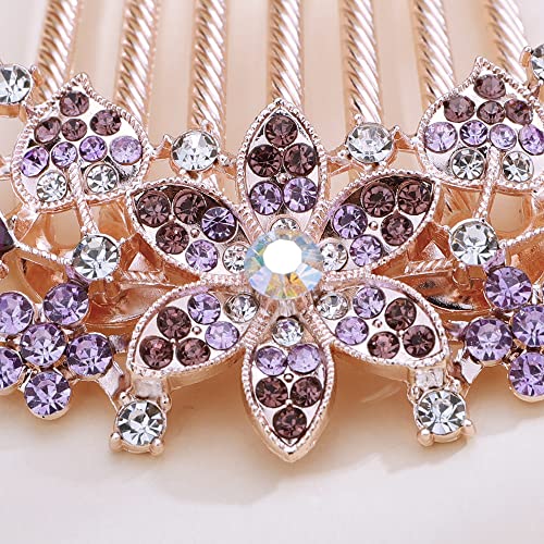 Aimimier Purple Crystal Rhinestone Bridal Hair Comb for Wedding
