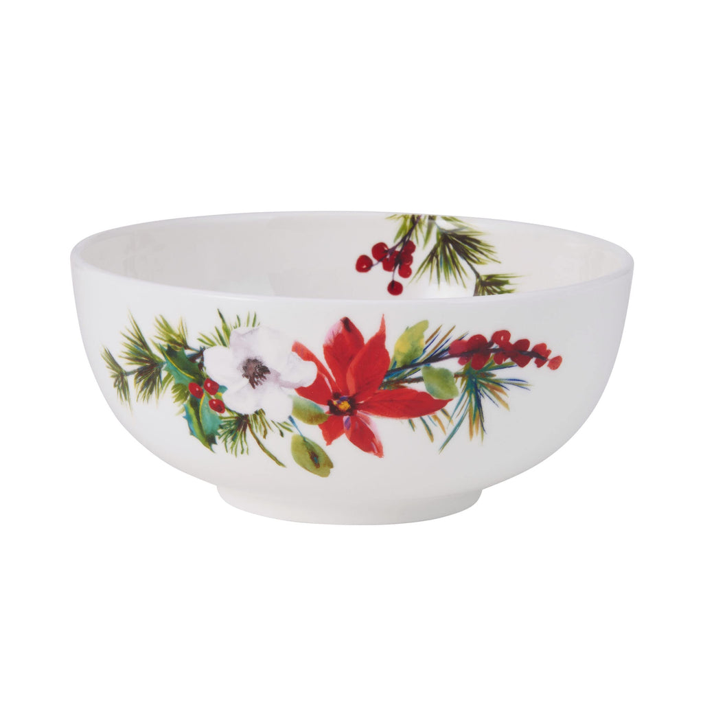 Mikasa Hope Joy Holiday Poinsettia Bone China Lightweight Chip Resistant 16 Piece Dinnerware Set, Service for 4, Multicolor