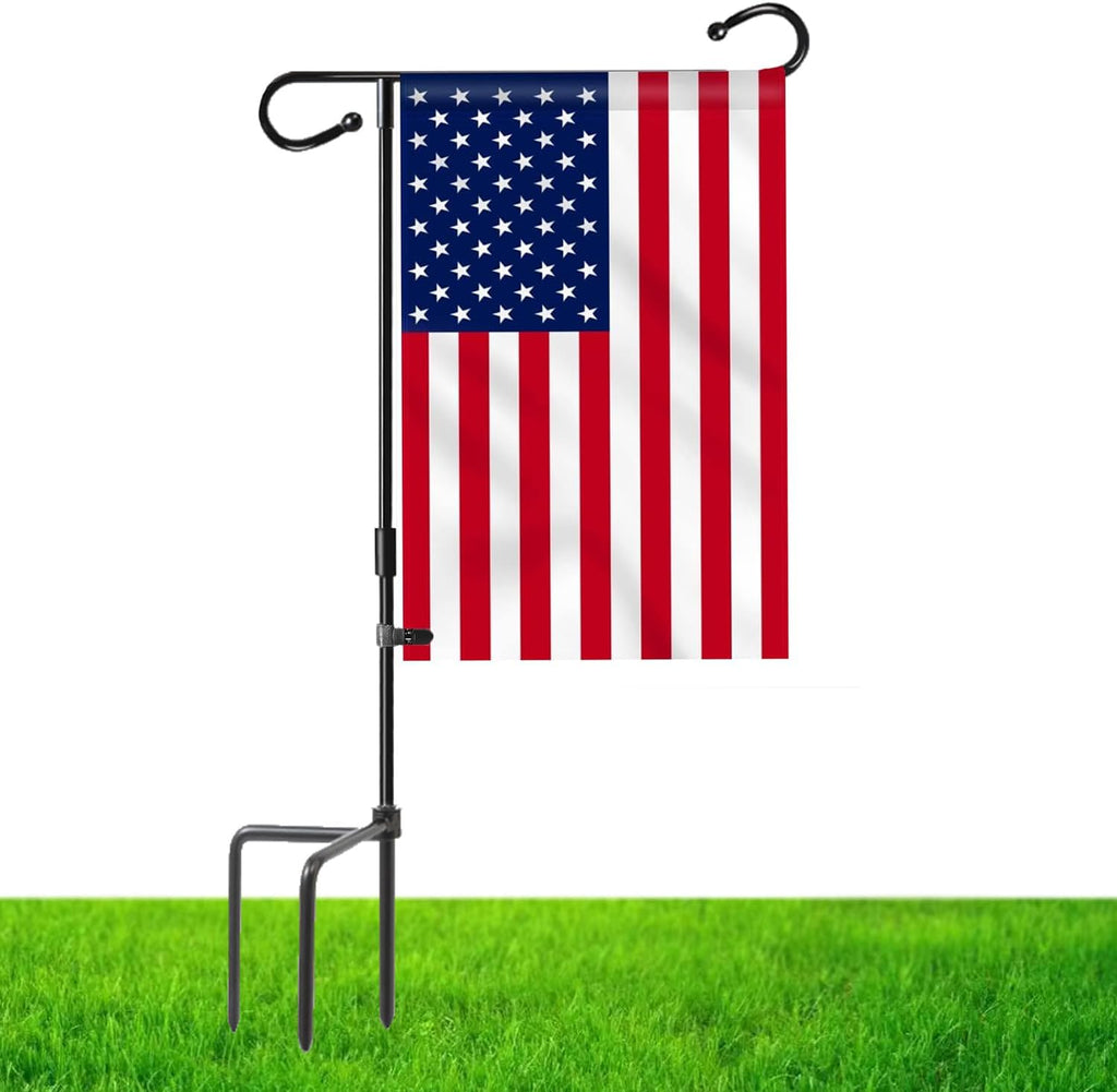 Skiennix Garden Flag Holder Stand - Weather-Proof Metal Flagpole with Clip | 3-Prong Base for Outdoor Decor