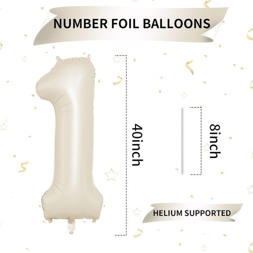 Beige 40-Inch Number 1 Balloon by [Brand Name] - Giant Cream Foil Balloon for 1st Birthday Party Decorations