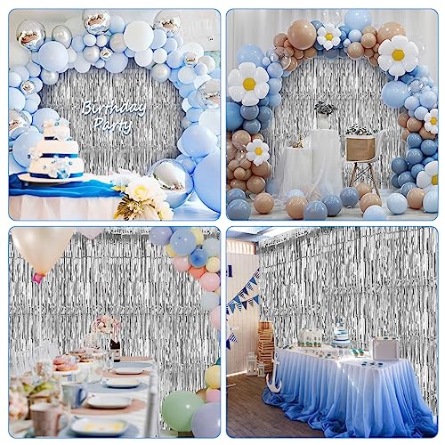 Accevo Silver Party Streamers - 3 Pack Metallic Tinsel Curtains