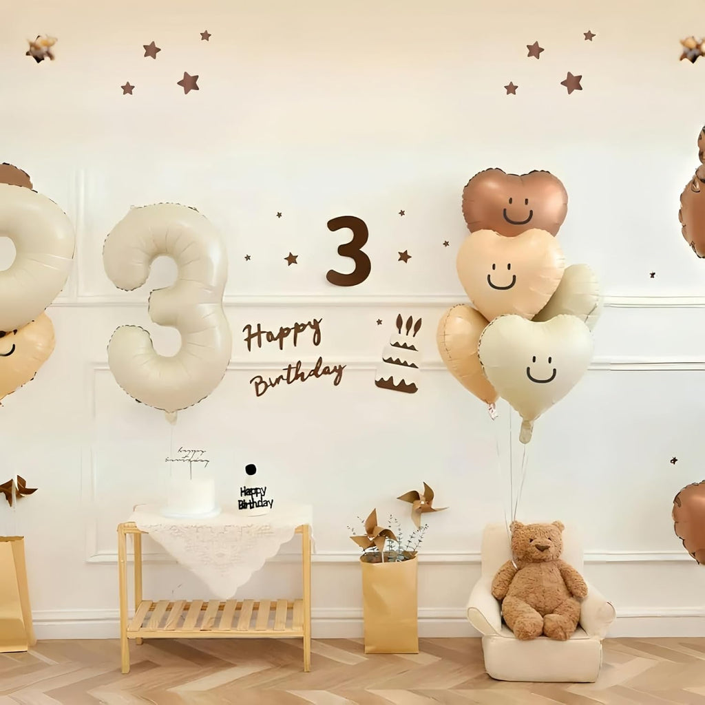 Skiennix 30 Balloons Decor - Beige Nude Apricot Foil Star & Heart Balloons | 40'' White Sand Helium Number 30 for 30th Birthday & Wedding Anniversary Celebrations