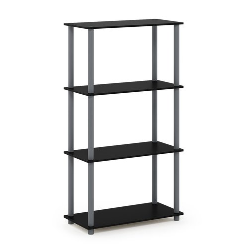 Furinno TURN-N-TUBE Storage Shelves, 4-Tier Toolless Book Shelf, Corner Shelf, Toolless Open Shelves, for Organization and Storage, Living Room, Garage, Home Office, Black