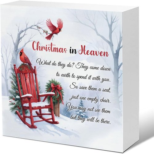 Cardinal Christmas Ornaments | Empty Chair Wooden Plaque - Heartfelt Sympathy Gift, 5x5 Inches