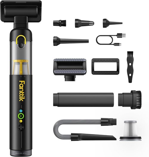 Fanttik Slim V10 APEX Cordless Car Vacuum - 4-in-1 Portable Handheld with 19kPa Suction Power | Smart Digital Display, 2 Modes (Black)