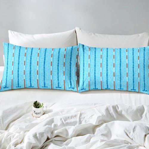 Swimming Kids Sheet Full Size,Swim Sports Games Modern Fashion Bedding Set,Boys Girls Adults Room Decor,Swimming Pool Chic Blue Unique Bed Sheet Set 4pcs(Fitted + Flat + 2 Pillowcases)