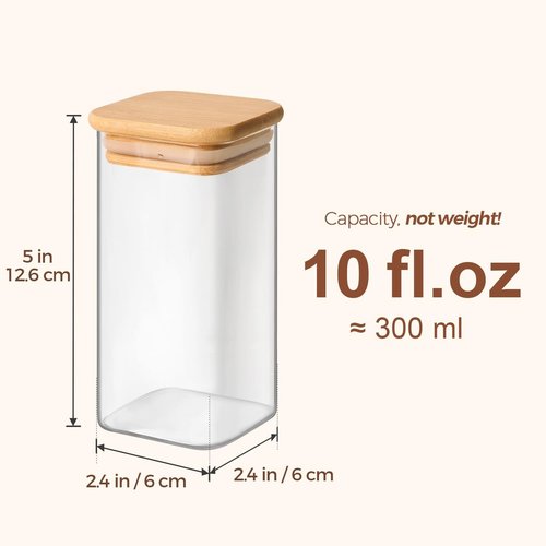ComSaf 10 oz Large Glass Spice Jars - 6-Piece Set with Bamboo Lids & Labels | Ideal Kitchen Starter