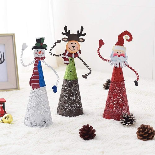 FORUP LED Christmas Table Decorations - Set of 3 Lighted Santa, Snowman & Reindeer Figures