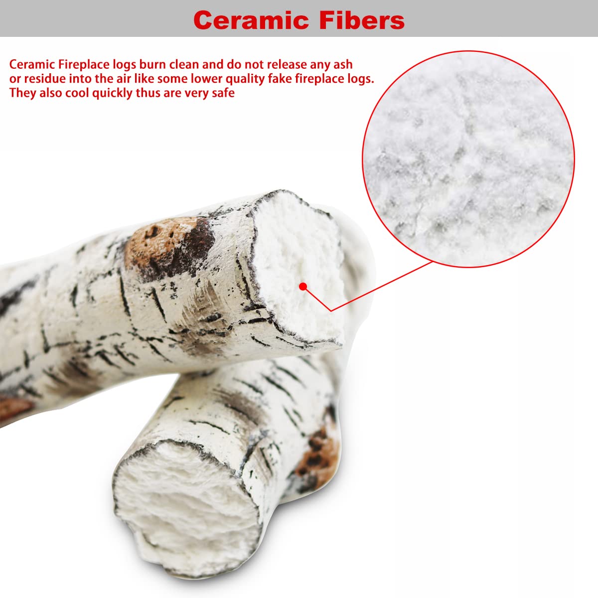 Gcostar 16" Gas Fireplace Logs Set, Ceramic White Birch Log for Gas Fireplace Indoor Insert, Vented, Propane, Electric Gas Fireplaces, Fake Wood Logs Fireplace Decor, Large Birch Logs 6PCS