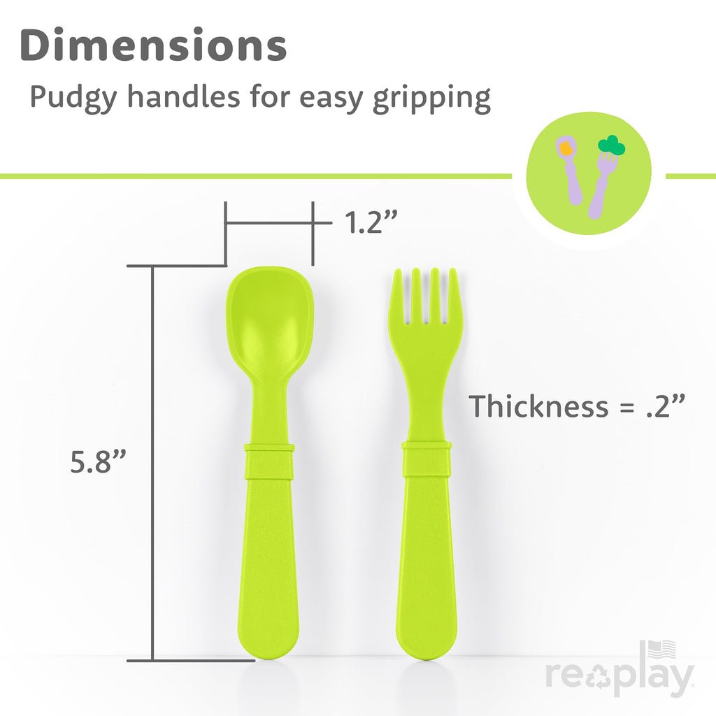 Re-Play Toddler Forks and Spoons Set - 6x6 Utensils Set for Kids - Dishwasher and Microwave Safe - Made in USA - Set of 12-5.8" x 1.2" x 0.2" - Crayon Box