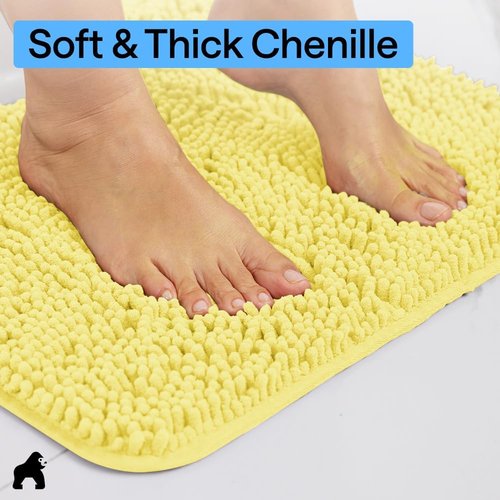 Gorilla Grip Plush Chenille Bath Rug Mat - Soft, Absorbent, Machine Washable for Oval Toilet Base - Yellow