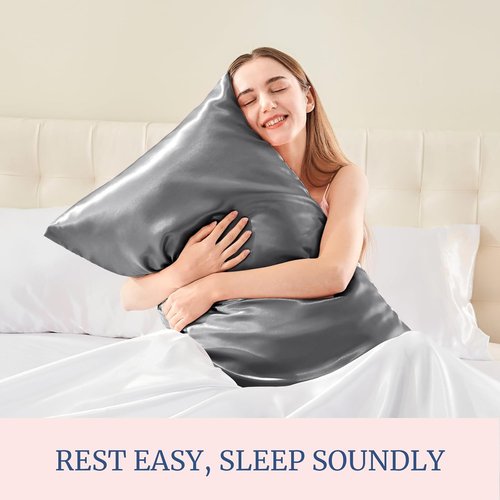 BEDELITE Satin Pillowcase - Super Soft & Cooling for Hair and Skin | 2-Pack Queen Size (20"x30", Dark Grey)