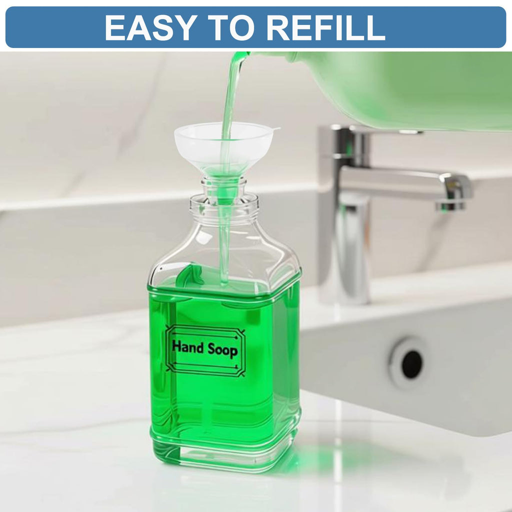 BPFY 3 Pack Glass Soap Dispenser with Pump, 17oz/500ml Square Refillable Hand and Dish Soap Dispenser for Bathroom Decor & Kitchen Sink, Clear Pump Bottles for Liquid, Lotion (Includes 6 Labels)