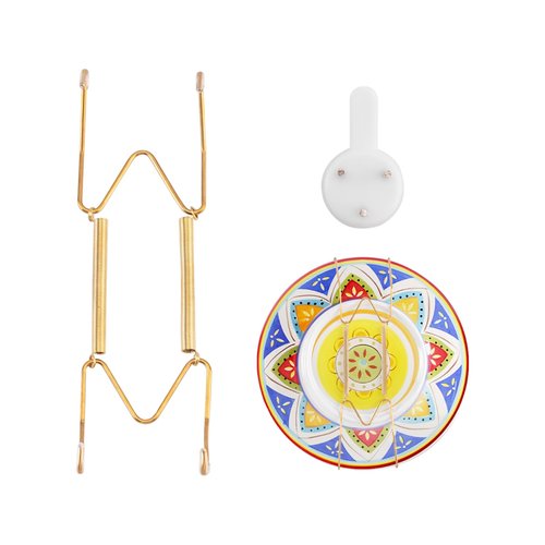 Litray Plate Hangers for Wall 6-8 Inch, Stainless Steel Invisible Heavy-Duty Wire Plate Holder with Wall Hooks, Display Hanger for Decorative Plates, Dishes & Platters(Gold)