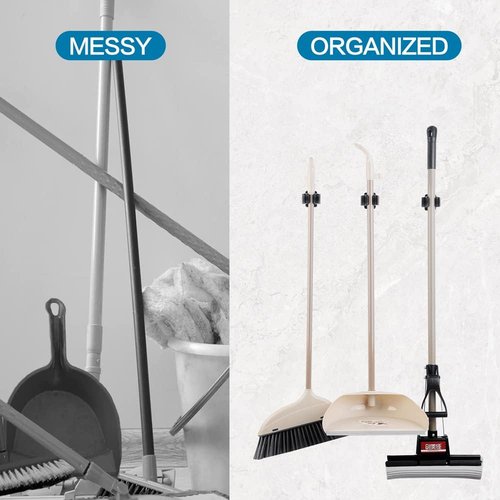 JAMEND Heavy Duty Broom and Mop Holder | 9-Piece Stainless Steel Garden Tool Organizer - Wall Mounted, Silver