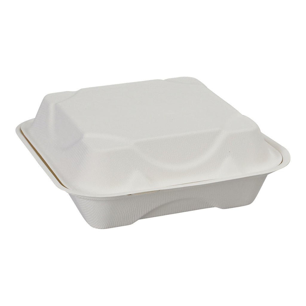 ECO PRODUCTS Compostable 8" Clamshell To Go Containers, Case of 200, Square Take Out Food Box, White Renewable Molded Fiber, Microwaveable & Freezable, Grease & Cut Resistant, ASTM Compliant