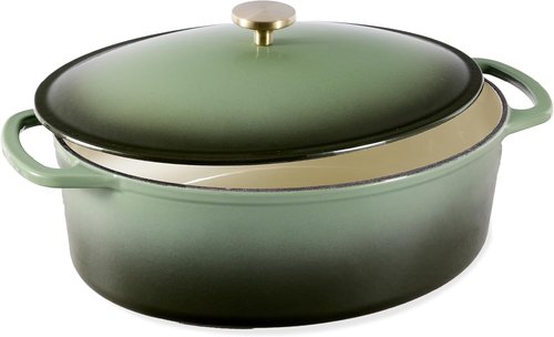 Best Choice Products Oval 7.5 Quart Enamel Cast-Iron Dutch Oven - Heavy-Duty Pre-Seasoned for Cooking | Deep Olive Green