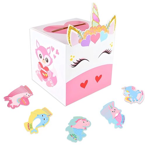 KDAFJLKD Valentine‘s Day Boxes for Kids,Valentines Day Cards for Boys Girls Classroom Exchange Prizes Party Favors - 1 Mailbox, 32 Cards, 1 Teacher Card (Style-01)