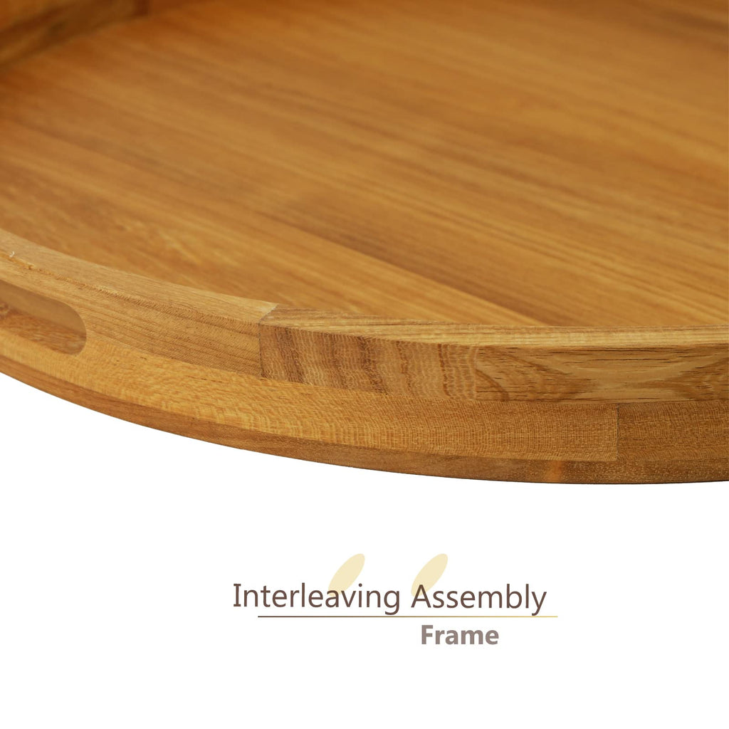 MAGIGO 20 Inches Extra Large Round Teak Wood Ottoman Tray with Handles, Serve Tea, Coffee Classic Wooden Decorative Serving Tray