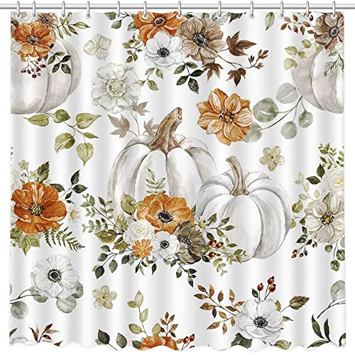 MEHOFOND Fall Pumpkin Shower Curtain Orange1 72x72 Inch Bathroom Decor Waterproof Fabric