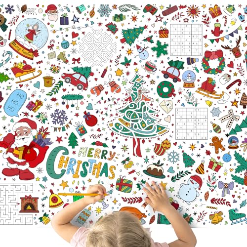 Christmas Coloring Tablecloth for Kids - 40 x 28 Inch Fun Activity