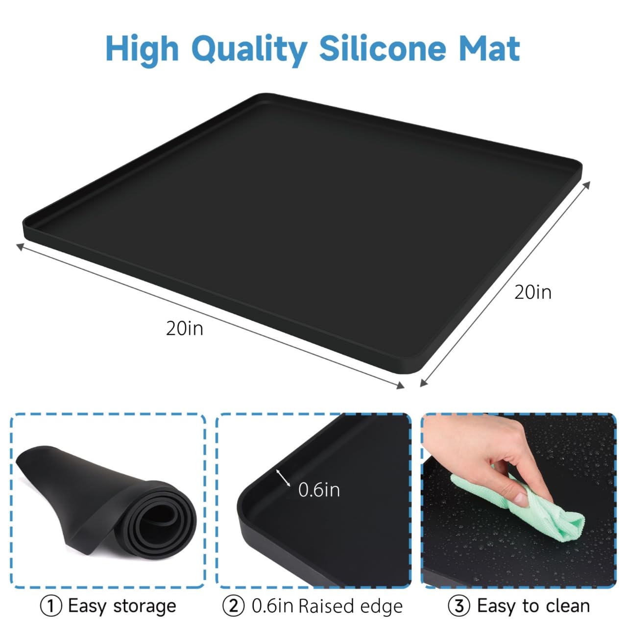 WUDIALIEN Portable Air Conditioner Silicone Mat, Ice Maker Mat (Black, 20'' x 20'')