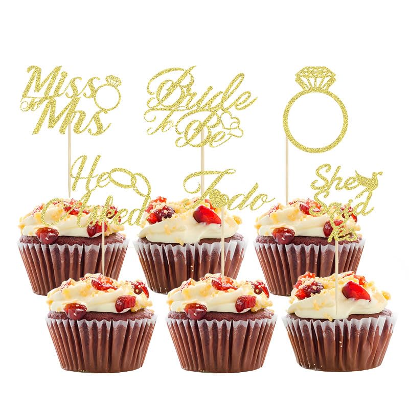 24 PCS Gold Glitter Bride to Be Cupcake Toppers for Parties