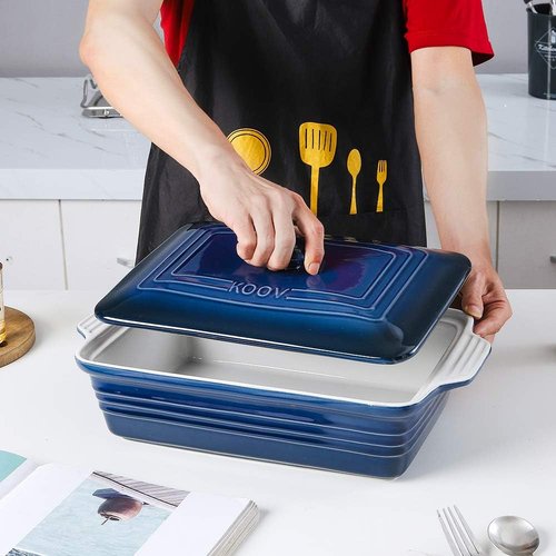 KOOV Ceramic Casserole Dish - Covered Rectangular Lasagna Pan for Cooking | 9 x 13 Inches, Gradient Blue