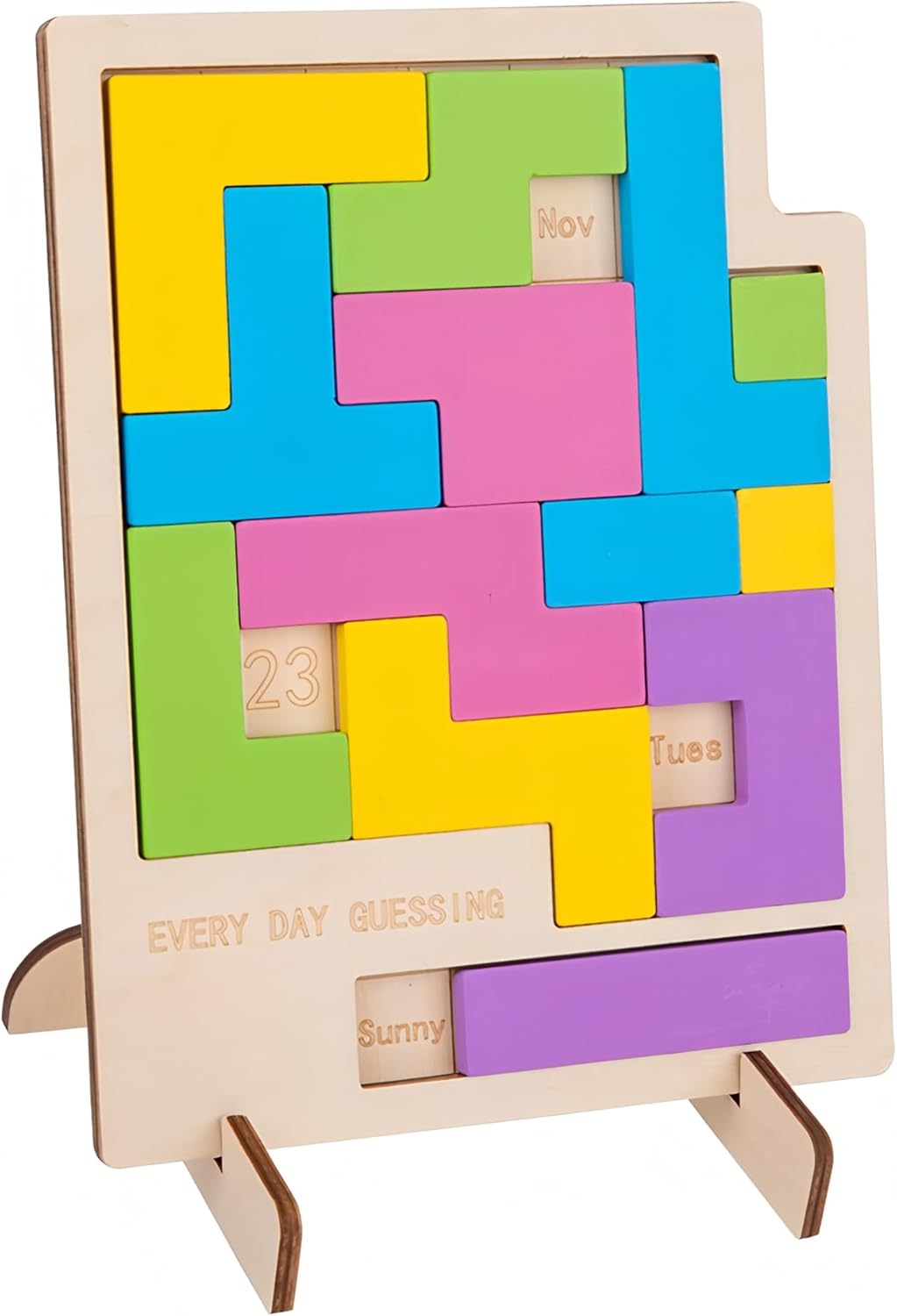 Wooden Daily Calendar Puzzle - 365 Days of Challenges | Stylish Desk Block Calendar for Home & Office