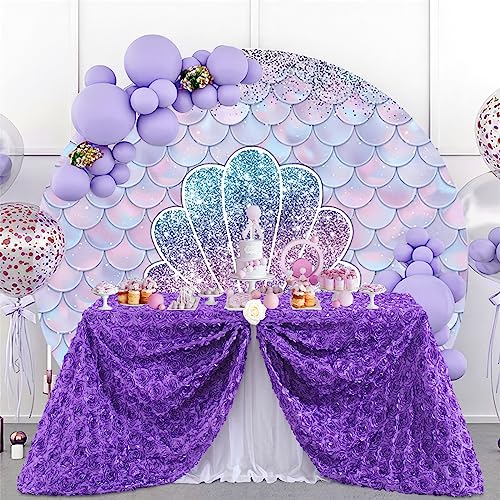 Purple Rosette Satin Tablecloth 90x132 Inches for Wedding & Party Decor - Variation of Purple / 132" x 90"