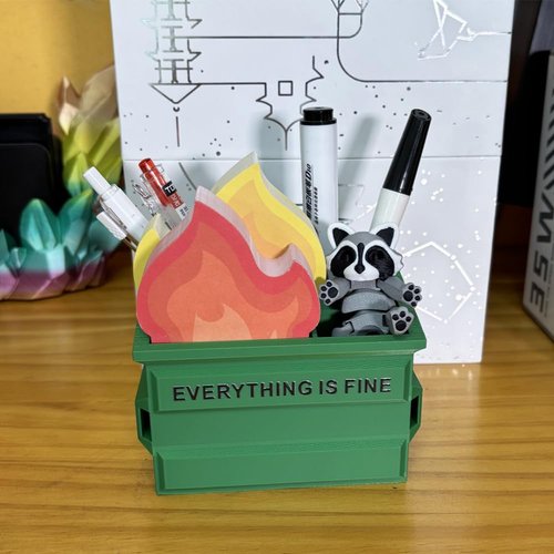 Infmetry Funny Garbage Can Fire Pen Holder with 300 Sticky Notes – Cute Desk Organizer for Office, White Elephant Gag Gift for Coworkers, Men, Women – Unique Office Supplies & Decor