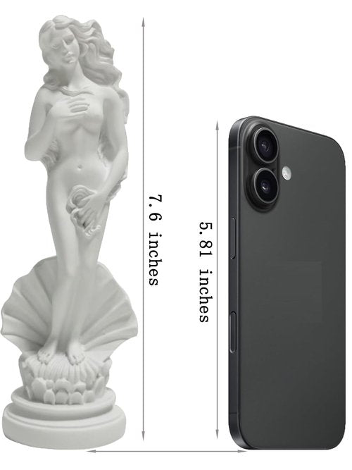 KIKITOY Aphrodite Statue The Birth of Venus 7.6 Inch - Greek Roman Goddess Sculpture, Handmade Resin Art Figurine Classical White Statue, Home & Office Decor