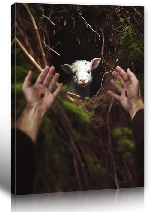 DJSYLIFE Jesus Christ Wall Art - Inspirational Canvas Poster of the Lost Lamb | Modern Religious Decor for Home & Church