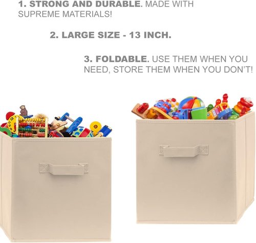 13 Inch Cube Storage Bins by [Brand Name] - 4 Pack, Foldable with Dual Handles | Organize Closet, Clothes & Toys