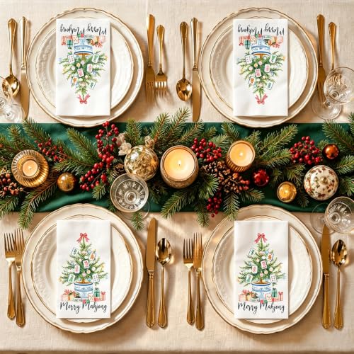 FYSUIMU Christmas Guest Napkins 50 Pack - Merry Mahjong Holiday Paper Towels