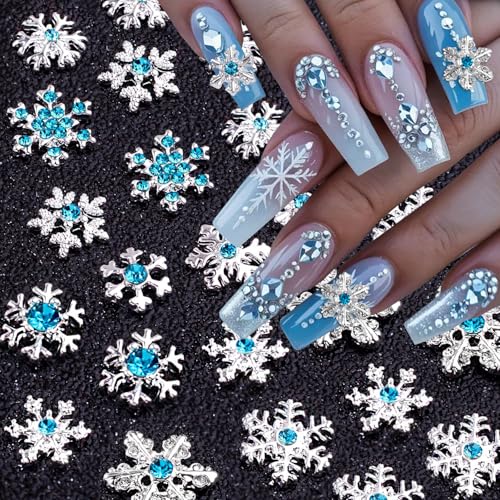 22Pcs Blue Snowflake Nail Charms 3D Alloy Rhinestones for Holiday DIY Nail Art