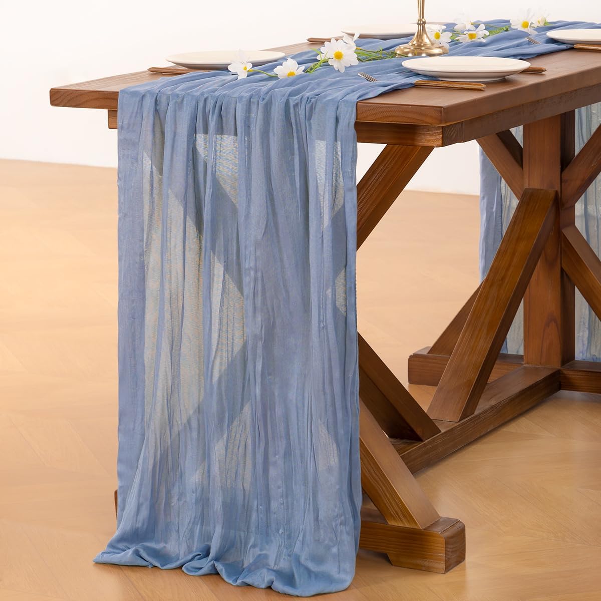 Socomi Cheesecloth Table Runner - Dusty Blue Boho Rustic 120 Inch | Perfect for Weddings, Parties & Home Decor