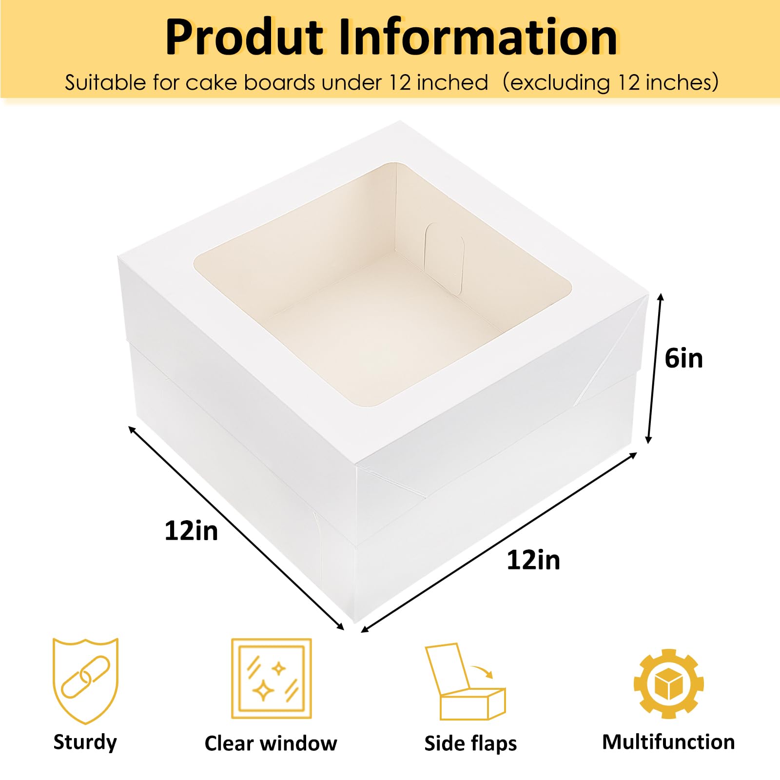 Moretoes 30pcs Cake Boxes, 12x12x6 Inch Square Bakery Boxes with Window Cajas Pasteles for Valentine's Day, Mother's Day, Pastries, Chocolates, Cookies, Pie, Birthday Party, Wedding, Easter