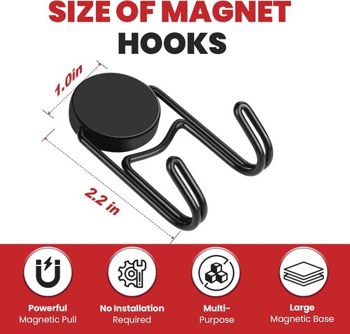 Buelkmag Magnetic Hooks - Heavy Duty 50Lbs+ Magnet Swivel Hooks for Outdoor Use | 4 Pack (Black)
