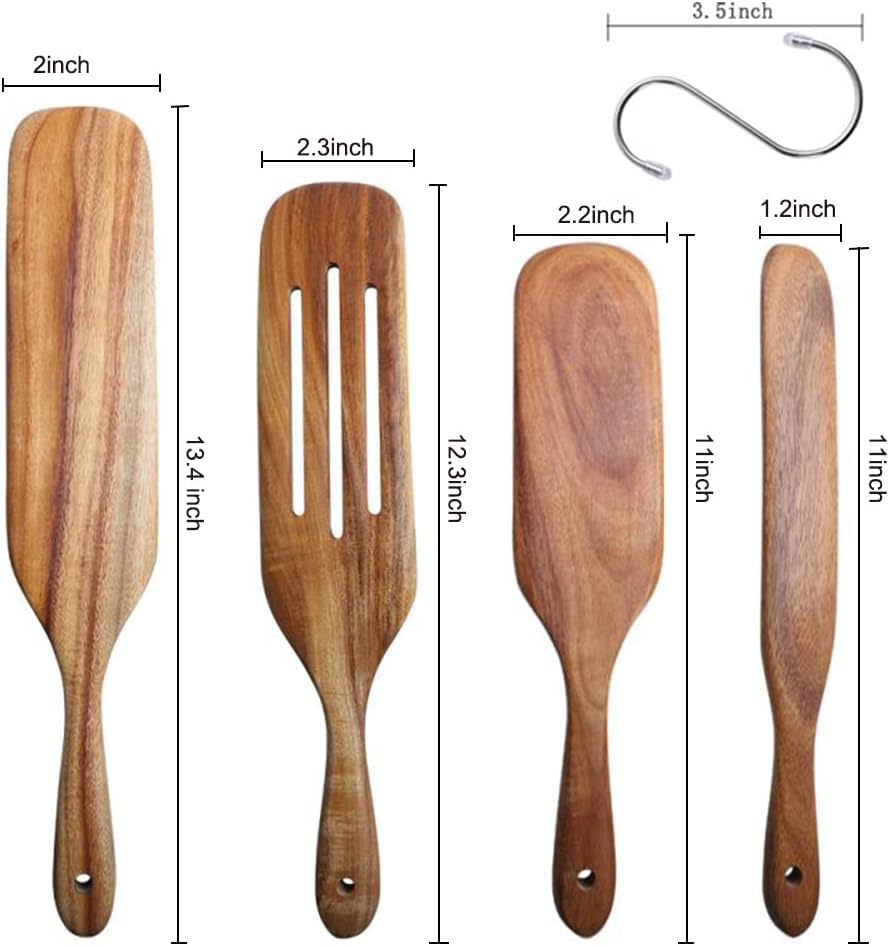 Skiennix Spurtle Set - Natural Acacia Wooden Kitchen Utensils for Cooking & Serving | Set of 4