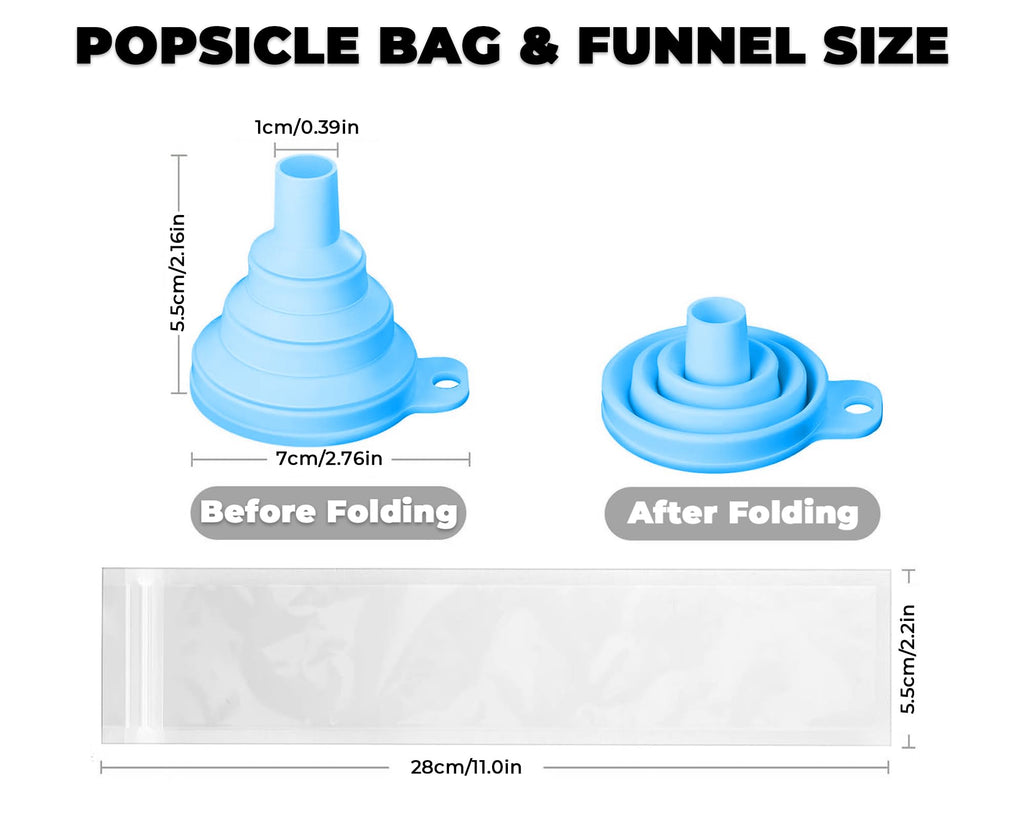 Nature Pulito Disposable Ice Popsicle Mold Bags, 100 Pack 11.0"W x 2.2"H BPA-Free Freezer Pop Bags with Zip Seals & Funnel for Healthy Snacks Yogurt Sticks Juice & Fruit Smoothies